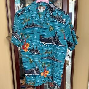 Kalaheo Hawaiian Shirt Medium – Pearl Harbor Navy Ships Print Made in Hawaii NWT